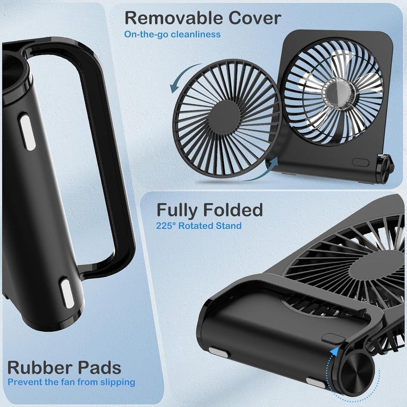 EasyAcc Small Travel Desk Fan, 4000 mAh Slim Portable Fan for Slumber Pod Camping, 180°Tilt Folding, Fully Foldable, Rechargeable, Office Desktop Desk Camping Travel Accessories - Image 4